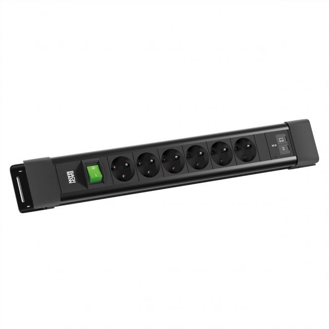 CONNECTUS 6xUTE, 1 interrupteur, 1 port USB-C/C 65W, L = 2,0m, CEE7/7, noir 