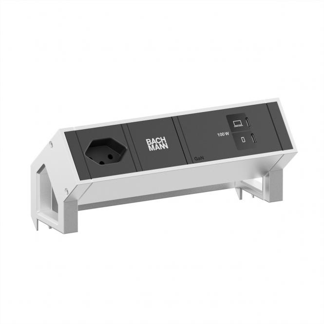 DESK2 1xCH 90° 1xUSB C/C 100W, L=0,2m INOX 