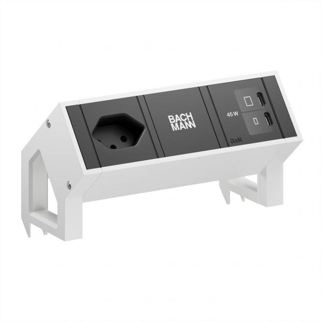 DESK2 1xCH 90° 1xUSB C/C 45W, L=0,2m RAL9010 