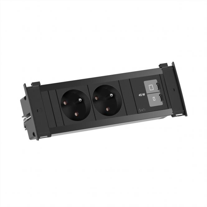 KAPSA S 2xUTE 1xUSB C/C 45W, 2m AEH RAL9005 noir 