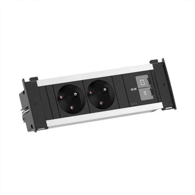 KAPSA S 2xUTE 1xUSB C/C 45W, 2m AEH RAL9005 ALU 