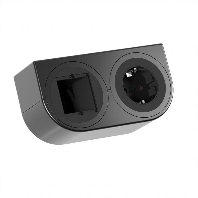 PIX HOLDER DOUBLE, 1x CEE7/3, 1x CM, ISV, schwarz, 0,2m 