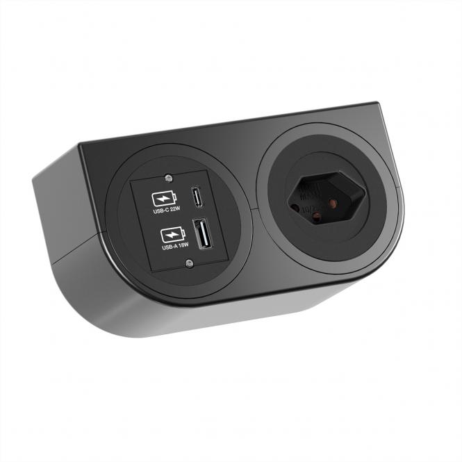 PIX HOLDER DOUBLE, 1x CH T13, 1x USB A/C, ISV, noir, 0,2m 