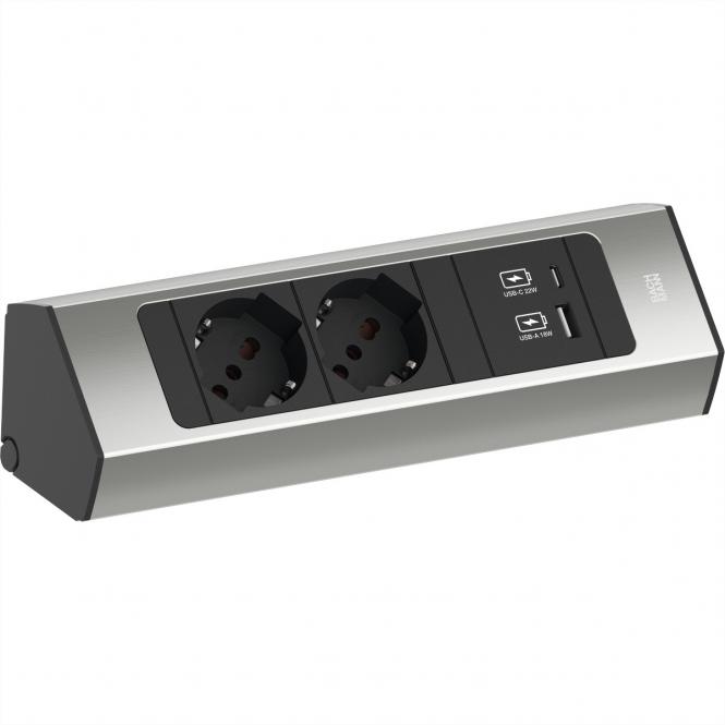 CASIA2 2xP40 1xUSB A/C 22W, 2,0m AEH, Edelstahl-Optik, Italien 