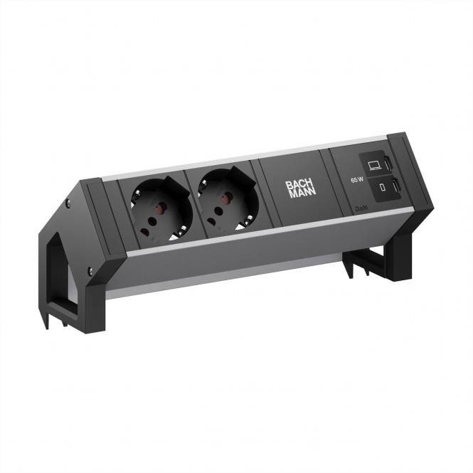 DESK2 ALU BLACK 2xP40, 1xUSB C/C 65W L=0,2m 