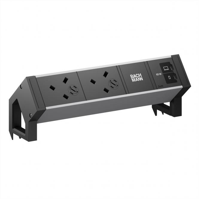 DESK2 ALU BLACK 2xUK, 1xUSB-C/C 65W, L = 0,2m 