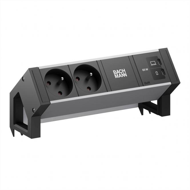 DESK2 ALU BLACK 2xUTE, 1xUSB-C/C 65W, L = 0,2m 