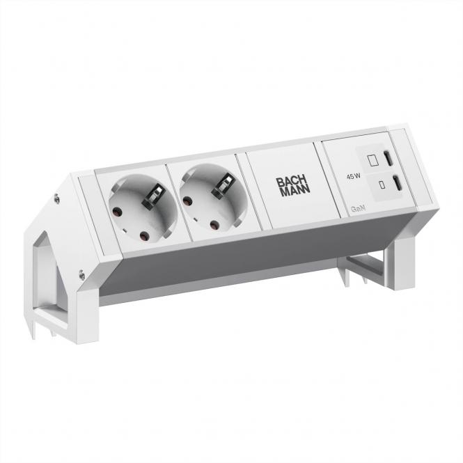 DESK2 ALU WHITE 2xCEE7/3, 1xUSB C/C 45W, L = 0,2m, RAL 9010 