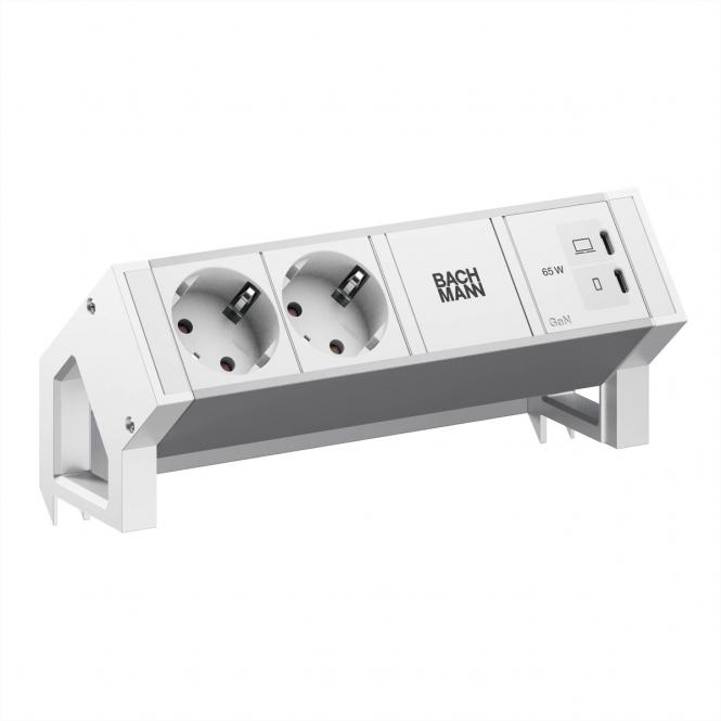 DESK2 ALU WHITE 2xCEE7/3, 1xUSB-C/C 65W, L = 0,2m, RAL 9010 