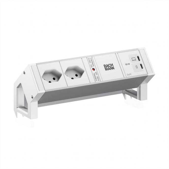 DESK2 ALU WHITE 2xCH 90°, 1xUSB C/C 65W, L = 0,2m, RAL 9010 