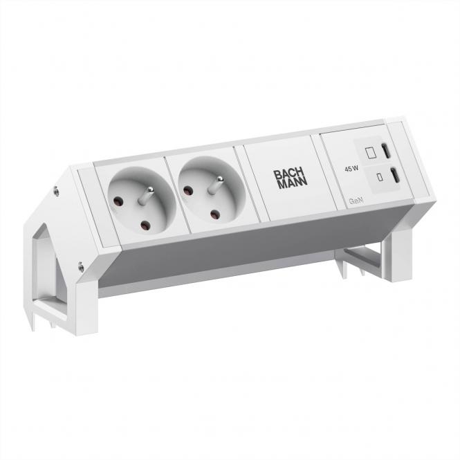 DESK2 ALU WHITE 2xUTE, 1xUSB C/C 45W L=0,2m RAL9010 