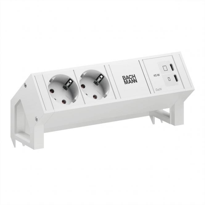 DESK2 PURE WHITE 2xCEE7/3, 1xUSB C/C 45W L=0,2m RAL9010 