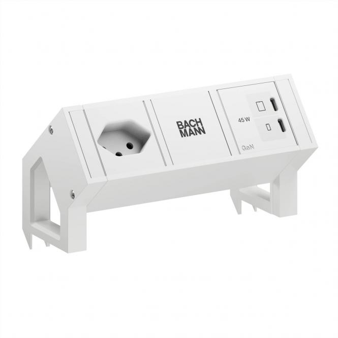 DESK2 white 1xCH 90°, 1xUSB C/C 45W L=0,2m RAL9010 