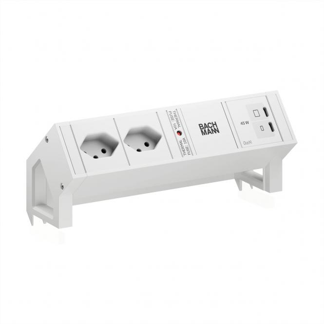 DESK2 white 2xCH 90°, 1xUSB C/C 45W L=0,2m RAL9010 