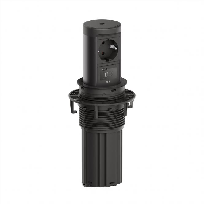 ELEVATOR2 1xCEE7/3 1xUSB-C/C45W, chargeur sans fil 15W RAL 9005 2,0m AEH 