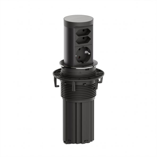 ELEVATOR2 1xCEE7/3 2xEuro, aspect acier inoxydable, 2,0m AEH 