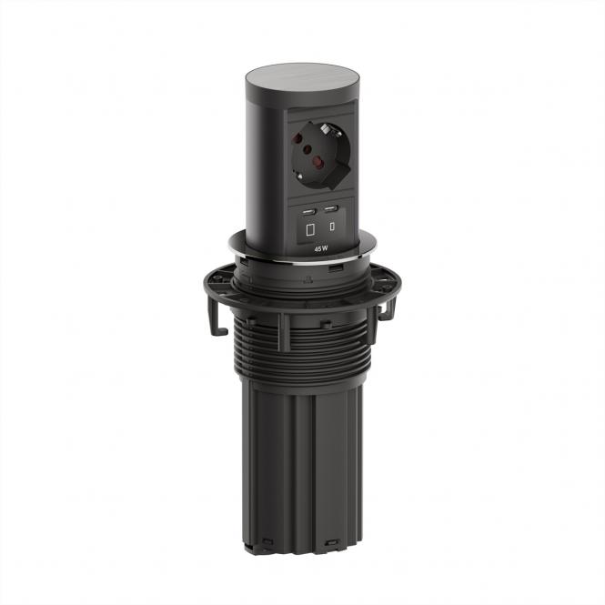 ELEVATOR2 1xP40, 1xUSB C/C 45W, aspect acier inoxydable, 2,0m AEH 