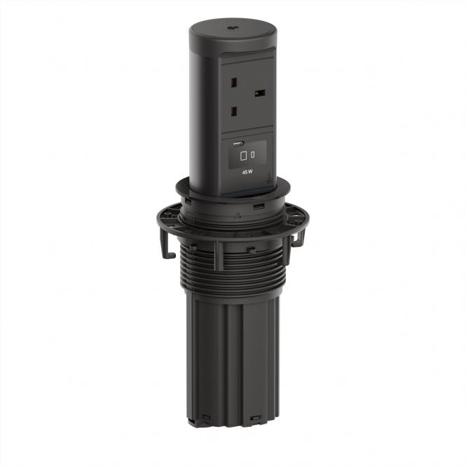 ELEVATOR2 1xUK 1xUSB-C, chargeur sans fil 15W RAL9005 L = 2m UK13A 