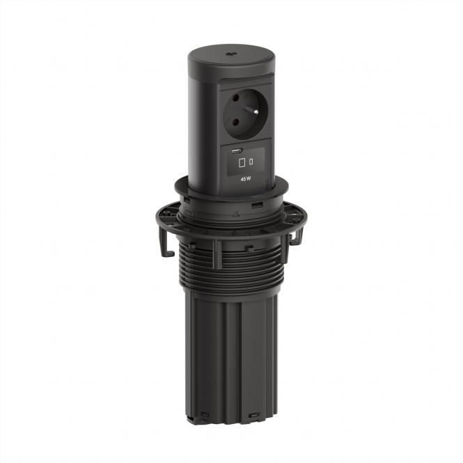 ELEVATOR2 1xUTE 1xUSB-C, chargeur sans fil 15W RAL9005 0,5m ISV 