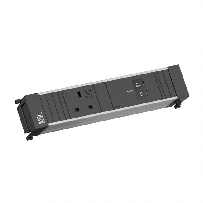 POWER FRAME 1xUK 45° 3,15A, 1xUSB 1xUSB C/C 100W L=0,2m 