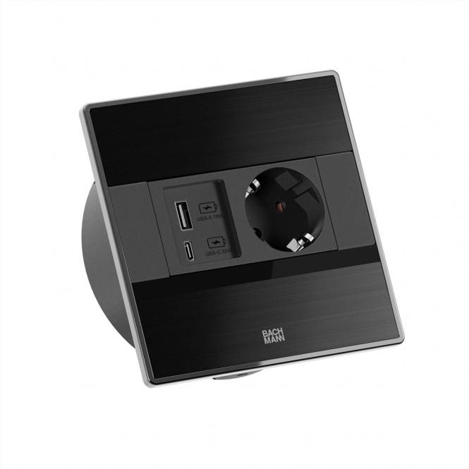 SENSE schwarz 1x CEE7/3, 1x USB A/C L=2,0m AEH 