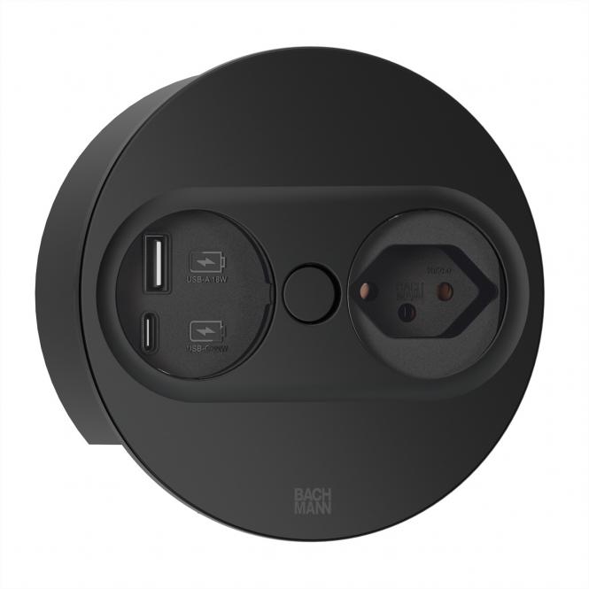 TWIST2 1xCH 1xUSB A/C 22W, L=0,2m RAL9005 30GE rund 