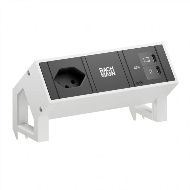 DESK2 1xCH 90° 1xUSB C/C 65W, L=0,2m RAL9010 