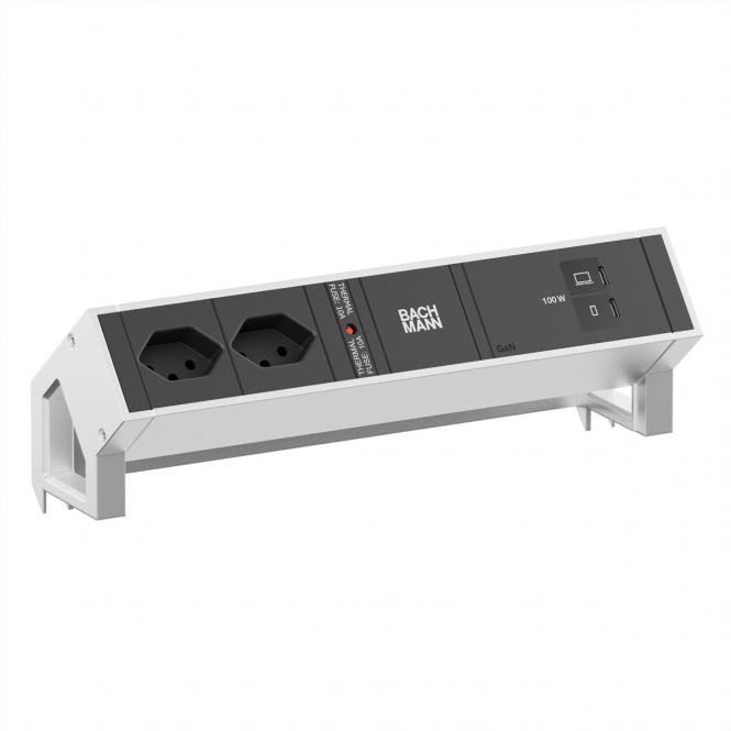 DESK2 2xCH 90° 1xUSB C/C 100W, L=0,2m INOX 