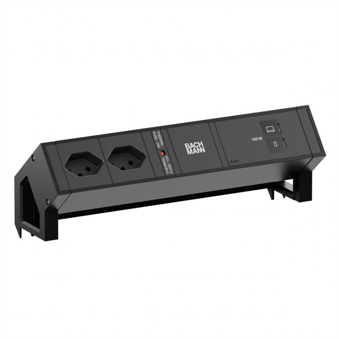 DESK2 2xCH 90° 1xUSB C/C 100W, L=0,2m RAL9005 