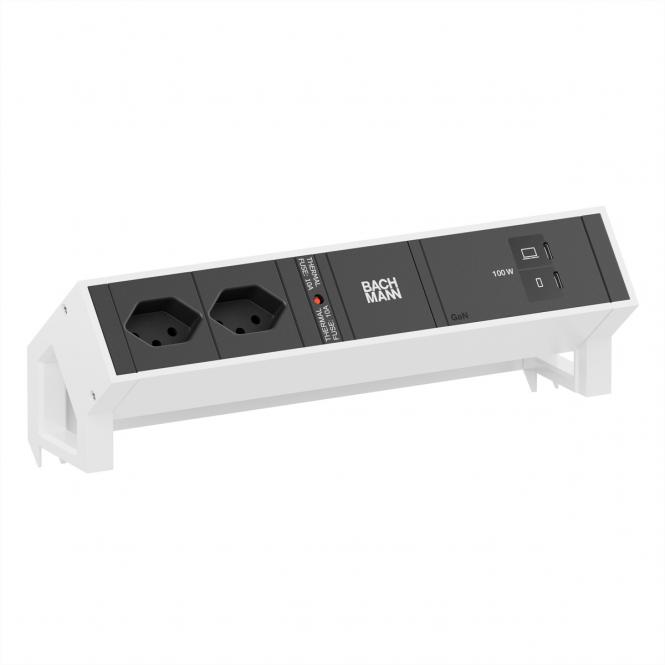DESK2 2xCH 90° 1xUSB C/C 100W, L=0,2m RAL9010 