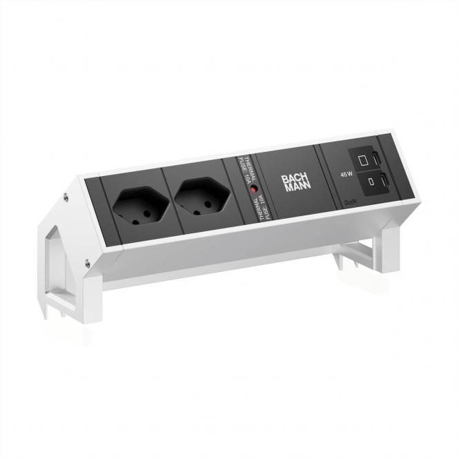 DESK2 2xCH 90° 1xUSB C/C 45W, L=0,2m INOX 