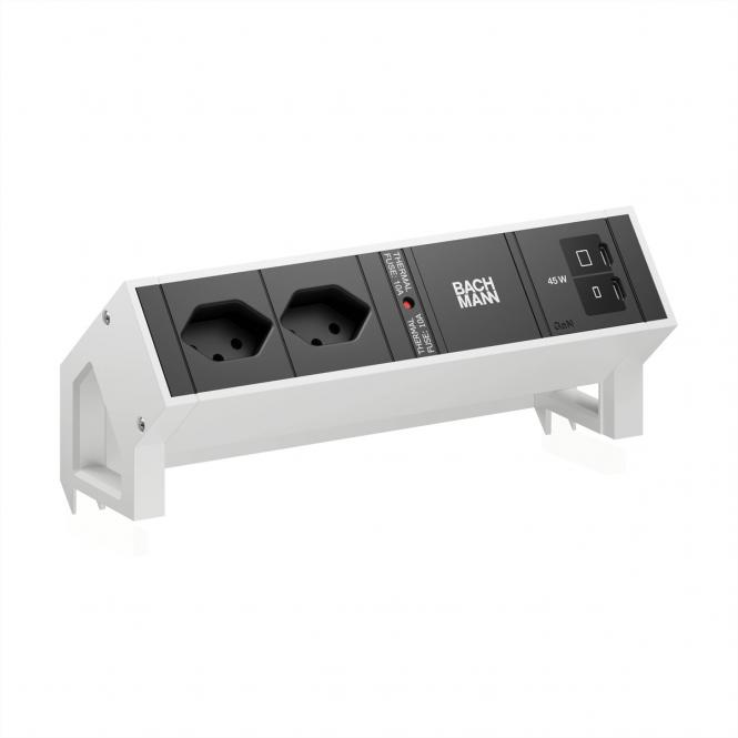 DESK2 2xCH 90° 1xUSB C/C 45W, L=0,2m RAL9010 
