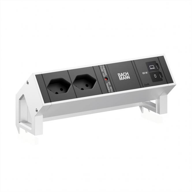 DESK2 2xCH 90° 1xUSB C/C 65W, L=0,2m INOX 