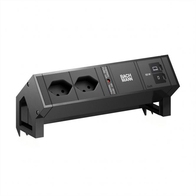 DESK2 2xCH 90° 1xUSB C/C 65W, L=0,2m RAL9005 