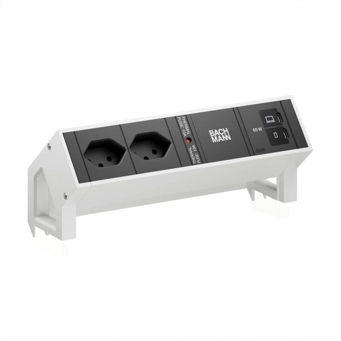 DESK2 2xCH 90° 1xUSB C/C 65W, L=0,2m RAL9010 