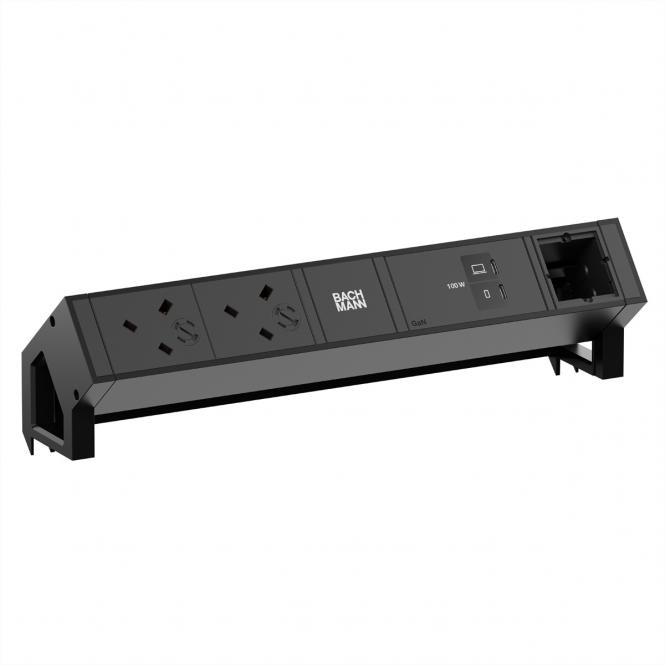 DESK2 2xUK 45° 3,15A, 1xUSB C/C 100W 1xCM L=0,2m RAL9005 