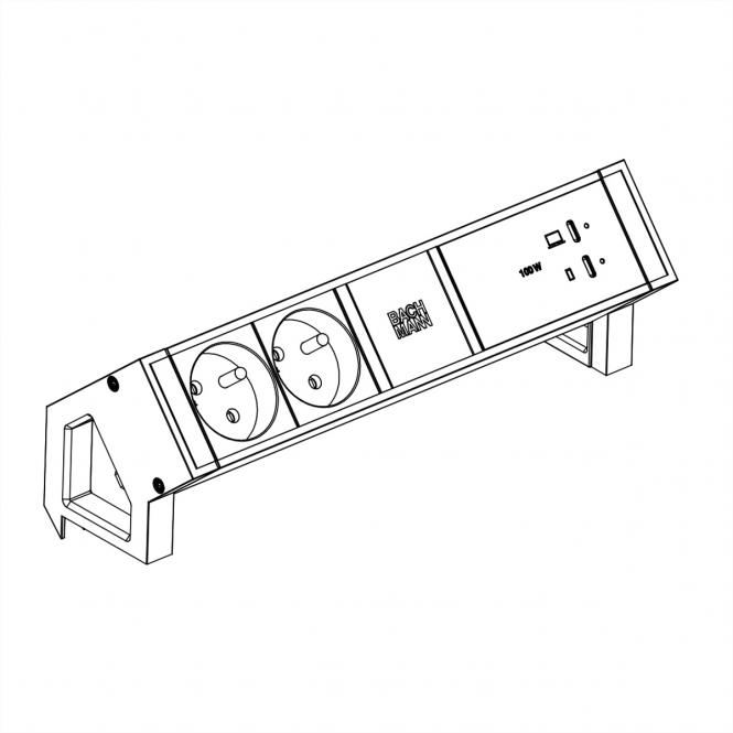 DESK2 2xUTE 1xUSB C/C 100W, L=0,2m RAL9005 
