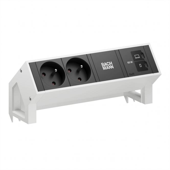 DESK2 2xUTE 1xUSB C/C 65W, L=0,2m RAL9010 