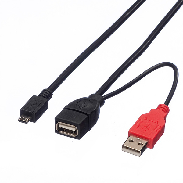 Câble USB 2.0 en Y, 2x Type A (M/F) - Micro B M, 1m 