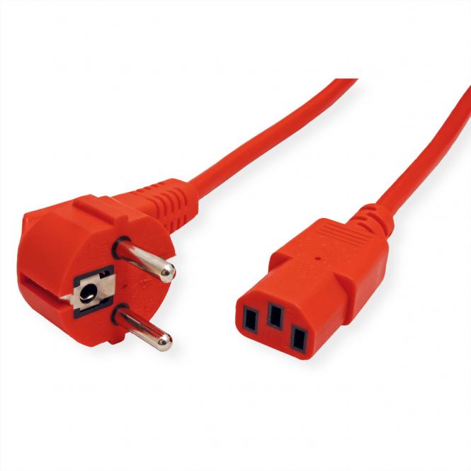 Netzkabel, gerade IEC-Buchse, Schutzkontakt CEE 7/7 auf Kaltgeräte C13, rot, 3m 
