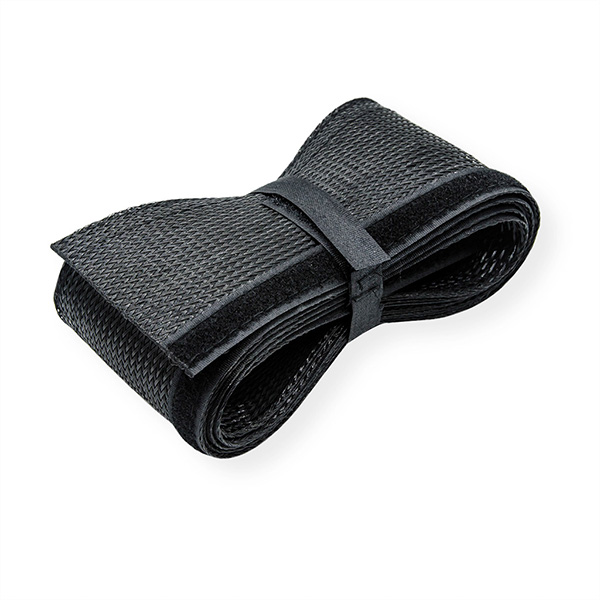 PVC Gewebeschlauch für Kabelbündelung, mit Klettband, schwarz, 2,5m 