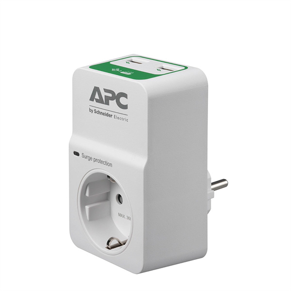 APC PM1WU2-GR, Überspannungsschutz, 1x Schuko, 2x USB 