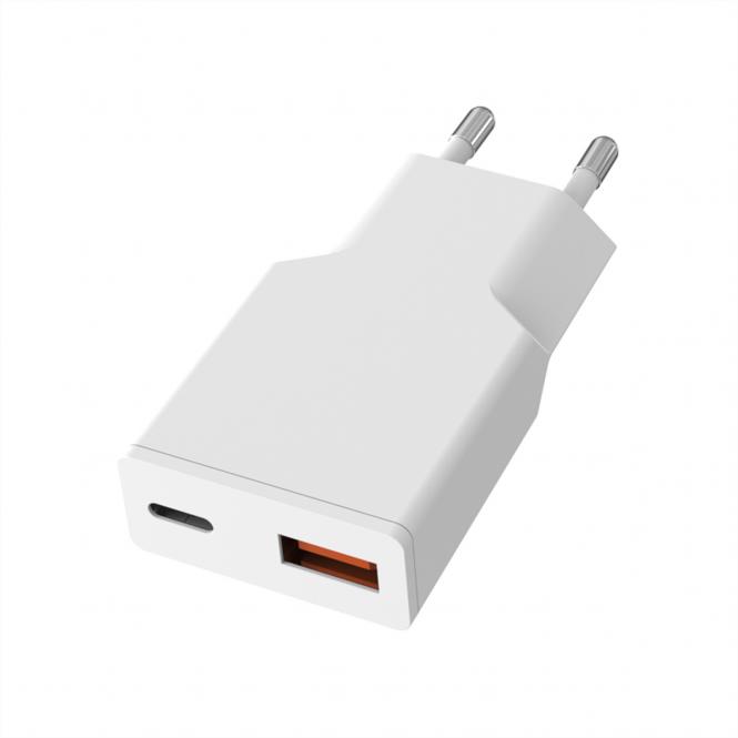 USB Charger mit Euro-Stecker, 2 Ports Typ A+C, 30W 