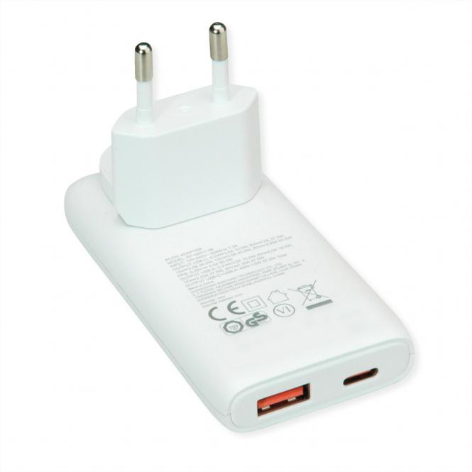 USB Charger mit Euro-/US-Stecker, 2 Ports Typ A+C, 65W 