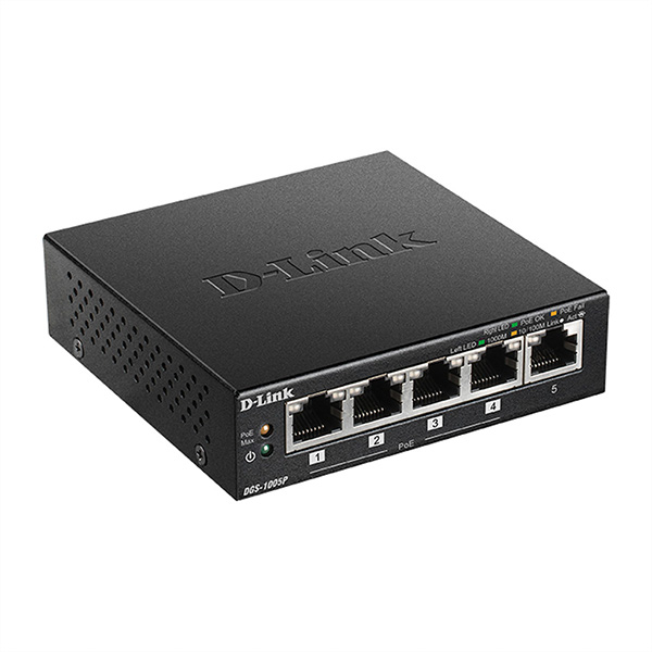 5-Port PoE+ Gigabit Switch, 4 PoE+ Ports, 60W 