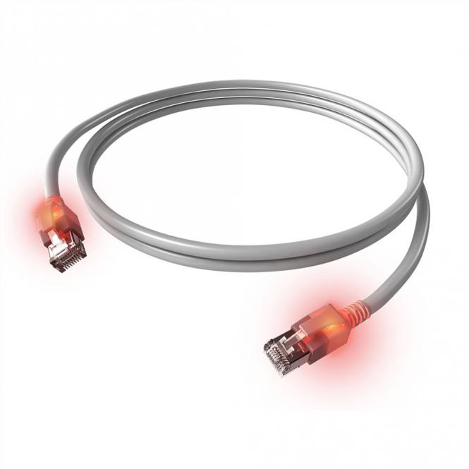 EasyLan DualBoot LED Patchkabel RJ45 S/FTP Kat.6A (Class EA), mit saCon Stecker, LSOH, grau, 1,5m 