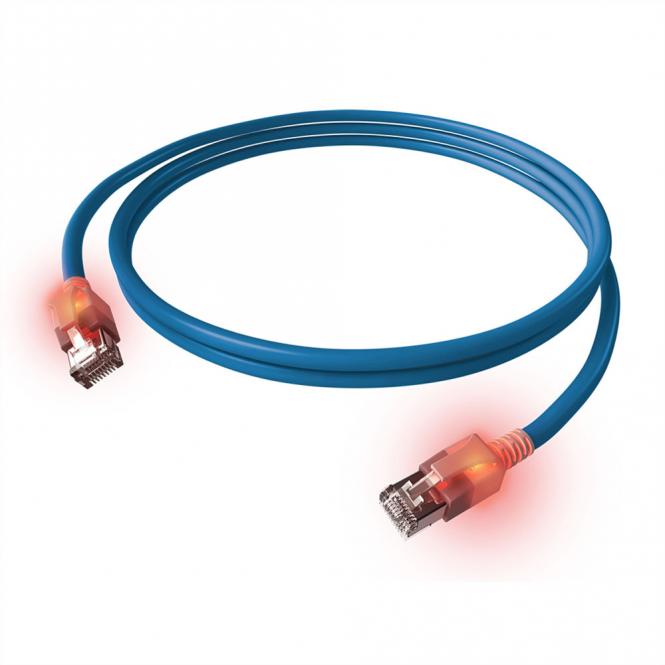 EasyLan DualBoot LED Patchkabel RJ45 S/FTP Kat.6A (Class EA), mit saCon Stecker, LSOH, blau, 7,5m 