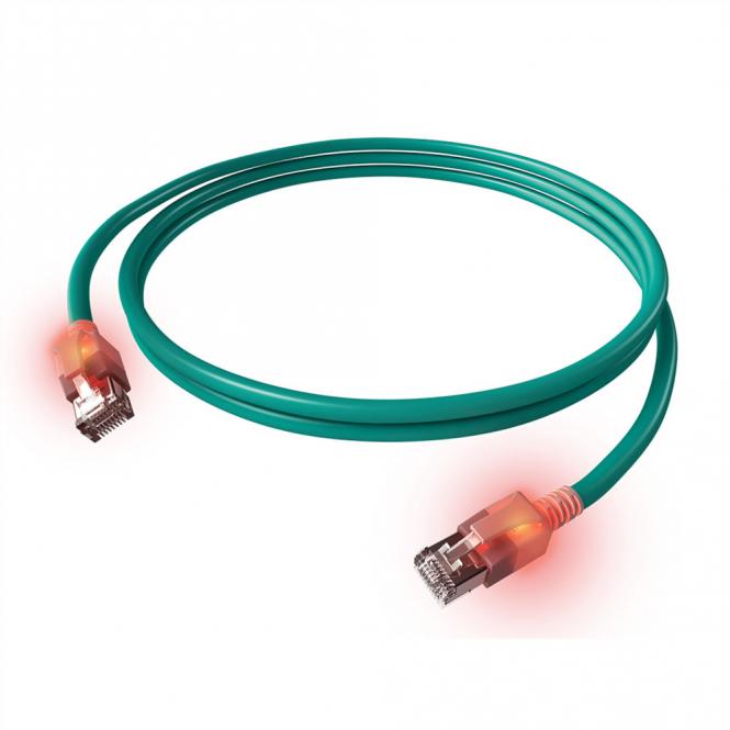 EasyLan DualBoot LED Patchkabel RJ45 S/FTP Kat.6A (Class EA), mit saCon Stecker, LSOH, türkis, 7,5m 