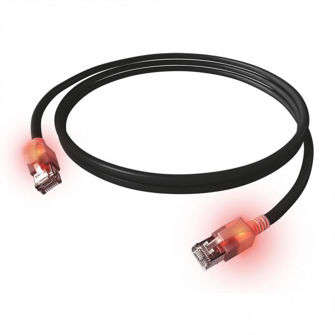 EasyLan DualBoot LED Patchkabel RJ45 S/FTP Kat.6A (Class EA), mit saCon Stecker, LSOH, schwarz, 7,5m 