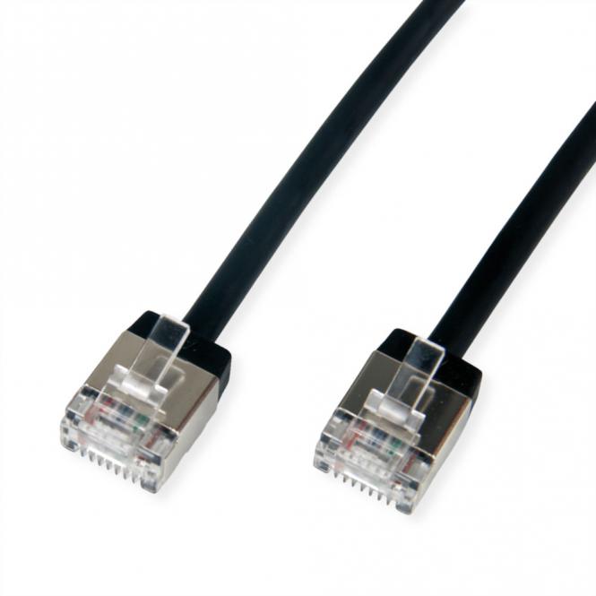 U/FTP DataCenter Patchkabel Kat.6A (Class EA), LSOH, slim, extra kurzer Stecker, schwarz, 0,5m 